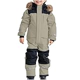 Generisch Schneeanzug Kinder Jungen Skianzug Thermo Skioverall Winter Warm Schneeoverall Winddicht Winteranzug Mit Abnehmbarer Matschanzug Outdoor Softshellanzug (Khaki, 3-4 Years)