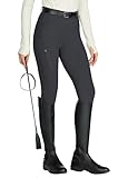 WILLIT Damen Reithose Reitleggings Vollbesatz Silikon Reithose High Waist Stretch Reithose mit Reißverschlusstasche Gürtelschlaufen Dunkelgrau M