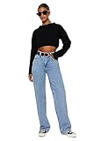 TRENDYOL Damen Gerade Weites Bein Hohe Taille Jeans, Hellblau, 38