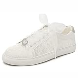 Elivandon 16053 Hochzeitsschuhe Braut Turnschuhe Wohnungen Braut Tennisschuhe Spitze Turnschuhe Farbe Elfenbein,Größe 40 EU (6.5 UK)