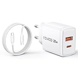 RAVIAD 20W USB C Ladegerät mit USB C Kabel 1M, [USBC + USBA] Schnellladegerät, Handy Netzteil Typ C mit 2-Port, Kompatibel mit iPhone 16 15 Pro Max, Samsung Galaxy S25 S24 S23 Ultra