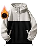 Nadeer Kapuzenpullover Herren Polarfleece Sweatshirts Sherpa Gefüttert Hoodie mit Kängurutasche Fleecepullover Farbblock Casual Thermo Pullover für Winter(Schwarz-weiß,XXL)