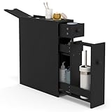 KOMFOTTEU Nischenschrank Nischenregal Holz, schmaler Badezimmerschrank mit 2 Schubladen, Aufbewahrungsschrank Badezimmersäule, Seitenschrank für Küche Badezimmer 16x48x58cm (Schwarz)
