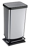 Rotho Paso Mülleimer 40l mit Pedal und Deckel, Kunststoff (PP) BPA-frei, silbermetallic, 40l (35.3 x 29.5 x 67.6 cm), Silber