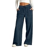 Straight Leg Jeans Damen, Baggy High Waist Wide Mom Weites Bein Hose Stretch Jeanshose Boyfriend Sommerhose Elastischem Bund Palazzo Freizeithose Jeans Skinny Damen