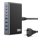 200W USB C Ladegerät Mehrfach, 8-in-1 GaN III USB C Netzteil Schnellladegerät mit QC4.0 USB-A, PPS PD 65W Laptop Ladegerät USB Ladestation für MacBook Pro/Air, iPad, i Phone, Samsung, Steam Deck usw