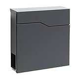 Wiltec Designer Briefkasten V19 anthrazit 370 x 105 x 370 mm, Wandbriefkasten mit Schloss und Zeitungsrolle, Postkasten aus pulverbeschichtetem Stahl