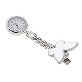 zalati Arzt Krankenschwester Uhr Clip auf Quarzuhr Brosche Schmetterling Frauen Damen Brosche Uhr Geschenk - Weiß