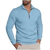 Generisch Poloshirt Herren Langarm Sport Shirt Freizeit Langarmshirt Stehkragen Basic Shirt Einfarbig Pullover Männer Longsleeve Tshirt Casual Henley Shirt Mode Golfshirt Longshirt Himmelblau M