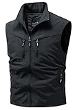 AIEOE Oberbekleidungsweste für Herren, mehrere Taschen, ärmellos, Stehkragen, Fischerweste, Reißverschluss, Campingweste, Schwarz , XXL