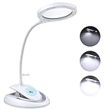 COLFULINE Lupe mit Licht und Ständer, 5X & 10X LED Lupenleuchte wiederaufladbar mit 3 einstellbare Helligkeitsstufen und Schwenkarm, Lupenlampe mit Licht Tischlupe für Lesen Basteln Juweliere usw
