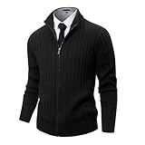 NITAGUT Herren Strickjacken schlank Winter lässige Zip Cardigans Herren Strickpullover Vintage Langarm Warm,Schwarz,XL