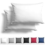 Alreya 2er-Set Mako Satin Kissenbezug 40 x 80 cm - 100% Baumwolle mit Reißverschluss, Superweicher Kopfkissenbezug 40x80, Kissenhülle, Oeko-TEX® Standard Zertifiziert, Weiß, nur Kissenbezug
