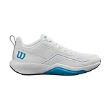 Wilson Rush Pro Lite Herren-Tennisschuhe, Ultraleichtes Gefühl und Starke Fußgewölbe-Unterstützung, Energiegeladene Leistung, Weiß/Atomic Blue/Navy Blazer, Größe 8