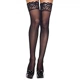 KQNM Halterlose strümpfe Stockings Netzstrümpfe mit Silikon Spitze Oberseite Halterlose strümpfe damen sexy(Schwarz) (1)