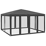 vidaXL Partyzelt, Pavillon mit 8 Mesh-Seitenteilen, Gartenpavillon für Party Hochzeit, Festzelt Gartenzelt Eisengestell Wasserfest UV-beständig, Anthrazit 4x4m HDPE