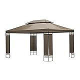 Mondeer Gartenpavillon mit Doppeldach 3x4m, 12m² Partyzelt Gartenlaube, Metall Gestell Stabil Dachplane Wasserdicht, Luxus Mordern Stil, Khaki