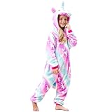 Piefry Weiche Einhorn Schlafstrampler Strampelanzug Einhorn Schlafoveralls für Mädchen (Rosa/Lila Einhorn, 7-8 Jahre)