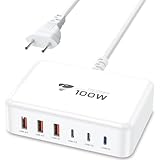 USB C Ladegerät, 100W 6-Port USB C Ladegerät Mehrfach Mit 3 USB-C und 3 USB-A, Schnellladegerät PD 3.0 Power Adapter, USB c Netzteil für iPhone 16 15 14 Pro/Pro Max, iPad, MacBook, Samsung, Handys