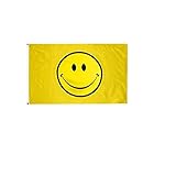Stormflag Gelbe Smiley-Fahne 90x150cm Festival-Fahne 3x5ft Polyester 90g mit Ösen mit Doppelnadel genäht.