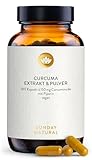 SUNDAY NATURAL® Kurkuma Kapseln hochdosiert – 10.669 mg Kurkuma pro Kapseln - 180 Curcuma Kapseln hochdosiert - 150 mg Curcumin – 95 % Curcuma Extrakt + Bio-Piperin – Laborgeprüft, vegan
