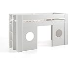 möbelando Spielbett Freya halbhohes Bett 90 x 200 cm Liegefläche, MDF weiß lackiert, Spielbereich unter der Liegefläche, Stellfläche ca.: B: 206 (+ 9 cm Leiter) x H: 120 x T: 96 cm