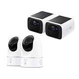 eufy Security Indoor Cam E220 2er-Pack mit S220 Solo 2-Pack, 2K Überwachungskamera Innen, WLAN, Schwenkbar, mit Nachtsicht, Personen- & Haustiererkennung, Bewegungsverfolgung