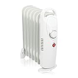 Alpina Öl-Heizkörper, 850 W, 7 Elemente, Mechanischer Thermostat, Elektroheizung Energiesparend, Leistungsregler für niedrigen Stromverbrauch, kompakt und tragbar, weiß