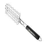 HOMSFOU Edelstahl Grillrost Klammer mit Holzgriff Fleisch und Gemüsegrillzange für Outdoor Grillen Picknick und Camping