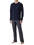 Schiesser Herren Schlafanzug Lang - Nightwear Pyjamaset, Blau_159633, 52 EU