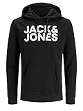 JACK & JONES Herren Hoodie Kapuzensweatshirt JJ Ecorp Logo Sweat Hood, Farbe:Schwarz, Artikel:- Black, Größe:2XL