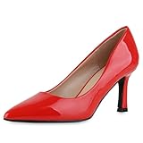 VAN HILL Damen Spitze Pumps Stiletto Lack Klassisch Schuhe 216479 Rot Lack 38