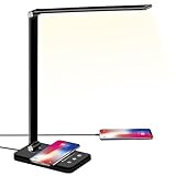 BIENSER Schreibtischlampe LED mit 10W Wireless Charging, USB Ladefunktion, Bürolampe Tischlampe mit 10 Helligkeits X 5 Farbstufen, Augenschonende, Dimmbar, Sensible Kontrolle, 30/60 min Auto Timer