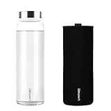 LOOFORE Glasflasche 1 liter / 1l, Wasserflasche Glas 1000ml inkl. Neoprenhülle, BPA freie, Trinkflasche Spülmaschinenfeste, Water Bottle für kohlensäurehaltige Getränke
