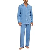 U2SKIIN Schlafanzug Herren lang 100% Baumwolle Herren Pyjamas Set Herrenschlafanzug Langarm Schlafanzug Männer Nachtwäsche Loungewear Sleepwear (Graublau, L)