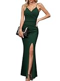 Missufe Damen Abendkleider Partykleid Wickelkleid Spaghettiträger Ärmellos Schlitz Cocktail Maxi Lang Hochzeit Ballkleid (Grün, Mittel)