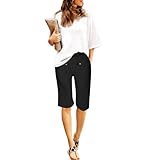 Eauptffy Kurze Hose Damen Knielang - Einfarbige Sport Kurze Hose Freizeit Shorts Weite Baggy Bermuda Shorts Hohe Taille Elastische Hotpants Fitness Sommershorts mit Taschen