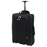 5 Cities Leichtgewicht Handgepäck Kabinentrolley Rollkoffer Gepäck Reisetasche Bordgepäck mit Rädern für Easyjet, Ryanair, British Airways, Jet 2 und viele andere Airlines 55x35x20cm 42L (Schwarz)
