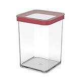 Rotho Loft quadratische Vorratsdose 1l mit Deckel und Dichtung, Kunststoff (SAN) BPA-frei, transparent/rot, 1l (10.0 x 10.0 x 14.2 cm)