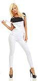 Fashion4young 3993 Knackige Damen Latzhose Latzjeans Röhrenjeans Jeans Hosenträgern Overall (Weiss, L=40)