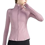 YILEEGOO Damen-Yoga-Sportjacke, Trainingsanzug, schmale Passform, langärmelig, durchgehender Reißverschluss, Laufjacke, Yoga, Fitness, Oberteil mit Daumenlöchern, rose, 38