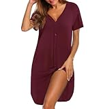 iClosam Nachthemd Kurzarm Damen Baumwolle Mutterschaft Stillnachthemd Umstandsnachthemd Stillen mit Knöpfen Umstandskleid mit V-Ausschnitt für Stillende Frauen S-XXL