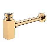 FNNEMG Design Siphon Geruchverschluß 1 1/4' Messing Quadrat Flaschensiphon Waschbecken für Waschbecken und Waschtisch Ablaufgarnitur Universal Designsiphon, Mehrere Farben zur Auswahl,Gold