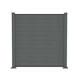 Gartenwelt Riegelsberger WPC Sichtschutzzaun Komplettset Steckzaun Grau Gesamtlänge 10,94 m 6 Zaunelemente mit 7 Pfosten 190 cm Pfostenträger zum Aufschrauben & Montagematerialien