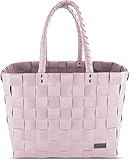 normani® Einkaufstasche Shopper geflochten aus Kunststoff - robuster Strandkorb Vintage Style 38cm x 25cm x 28cm Farbe Hellrosa
