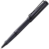 Lamy safari steel black Tintenroller – zeitlos klassicher Stift mit ergonomischem Griff & Strichbreite M - Gehäuse aus robustem ASA-Kunststoff – mit Tintenrollermine M 63 in blau