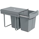 HOMCOM Abfallsammler 20 L+20 L Ausziehbar Einbaumülleimer Unterschrank Abfalleimer Mülleimer für Schränke mit 2 herausnehmbaren Fächern, mattiertem Deckel und Griff, Grau