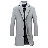 Mantel Herren Lange Herbst Wollmantel Casual Trenchcoat Einfarbig Winterjacke Thermo Einreihig Wintermantel Business Große Größen Jacke Woll Freizeit Herren-Mäntel Stehkragen Übergangsmantel M-5XL
