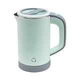Elektrischer Wasserkocher, 800 ml Kompakt Wasserkocher Reise Wasserkocher mit Abnehmbarem Deckel Ausgießer und Filter Edelstahl Wasserkocher Tragbarer Camping Wasserkocher Grün
