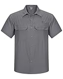 Outdoor Ventures Herren Hemd Kurzarm UV Schutz Freizeithemd Wasserdicht Schnelltrocknendes Funktionshemd zum Wandern, Angeln, Reise,Safari Grau 3XL